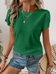SHEIN LUNE Casual Round Neck Short-Sleeved T-Shirt Simple And Fashionable Casual Daily - Green - View 5