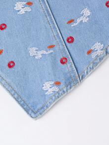 GlowEve Áo khoác denim nữ cổ chữ V, họa tiết thêu hình học, kiểu dáng thường ngày, đa năng. - Màu xanh lam - Xem 3