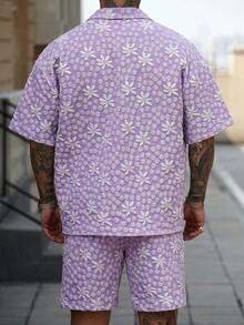 Manfinity Roughcore Conjunto de camisa y pantalones cortos de hombre con textura tejida de jacquard - Morado - Ver 2