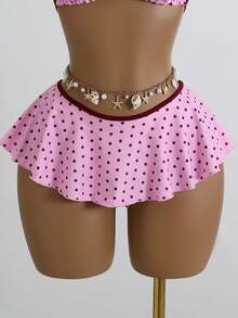 SHEIN Swim Mod 2026 Spring/Summer Springbreak Women Beachwear 2pcs Set, Spaghetti Strap Polka Dot Print Top And Ruffle Trim Contrast Color Bikini Bottoms, Beach Vacation Bikini Set Bathing Suits For Women Polka Dot Bathing Suits For Women 2 Piece Pink Polka Dot Bikini Polka Dot Bikini Pink 2 Piece Bikini Set - Multicolor - View 8
