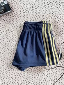 SHEIN Teen Girls Shorts Navy Blue Knit Wide Leg Shorts ,1 Random Piece - Teal Blue - View 3