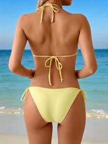 Swim Vcay Bộ bikini đen họa tiết mặt trời vàng lấp lánh dành cho nữ, trang phục đi biển. - Màu vàng ngỗng - Xem 2