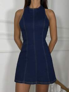 Ronhire Women's Casual Denim Dress, Minimalist And Fashionable For Daily Wear - Blue - View 4