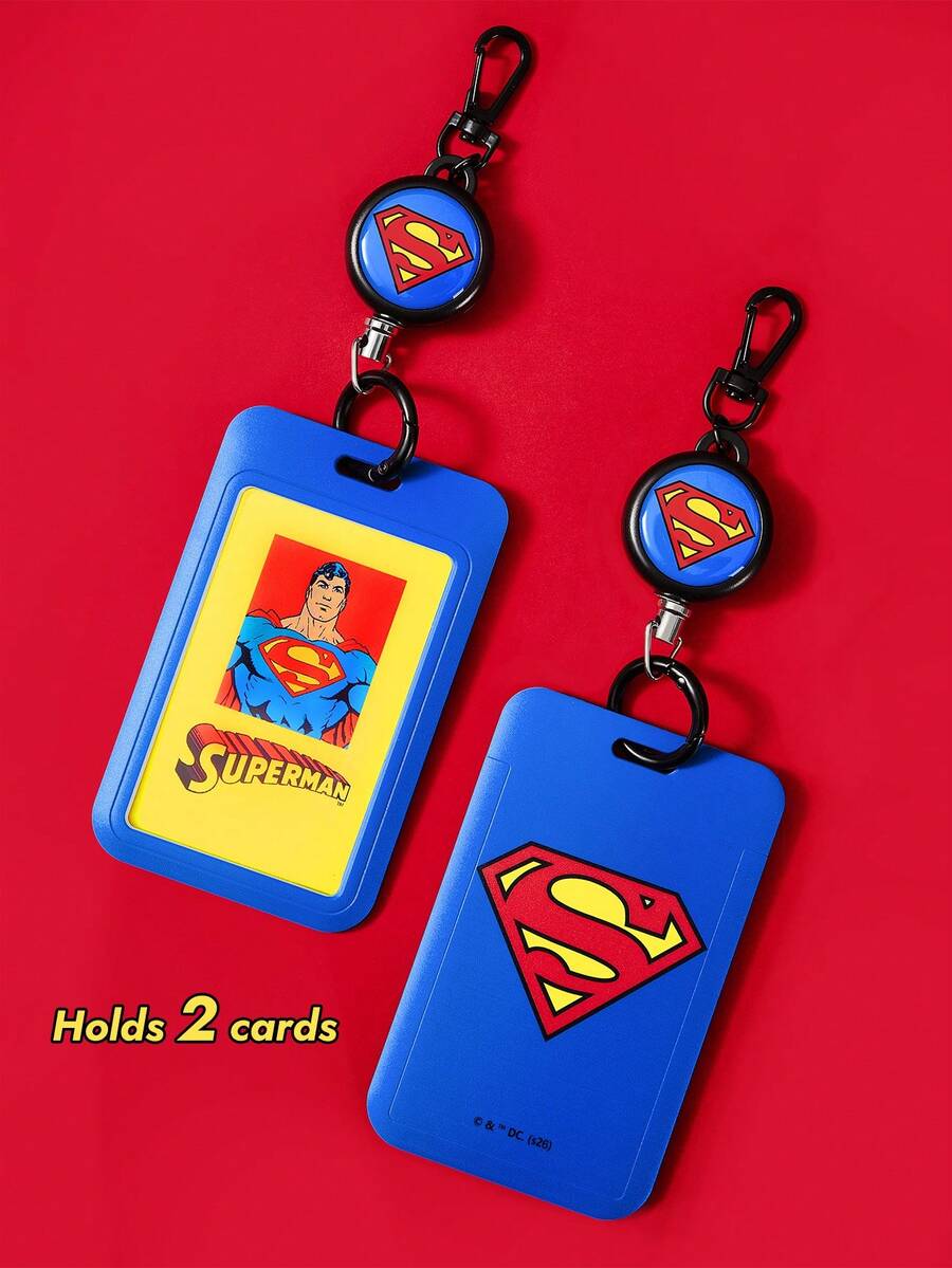 SUPERMAN X SHEIN 1个卡通Logo印花卡套,带伸缩扣,可作卡套、证件套,适合学校、通勤、办公场合,男女学生均可使用,可装2张卡片,正义联盟图案 - 超人 - 查看 1