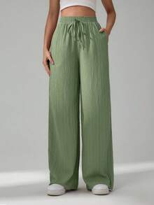 SHEIN Tall Women's Solid Color Casual Pants - Olive Green - View 6