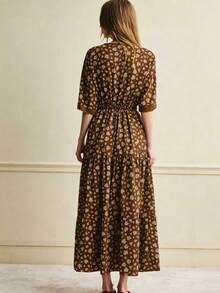 Écloséra 优雅碎花蕾丝连衣裙，适合度假和通勤，春夏皆宜 - 棕色 - 查看 4