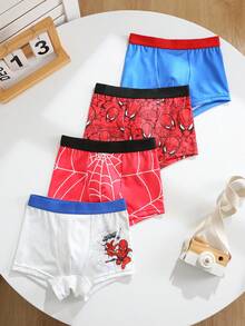 SHEIN 4条装男童舒适柔软蜘蛛印花平角内裤 - 彩色 - 查看 5