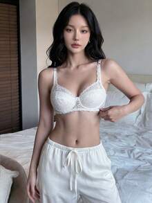 2 件套：优雅纯色蕾丝聚拢钢圈性感内衣文胸 - 彩色 - 查看 4