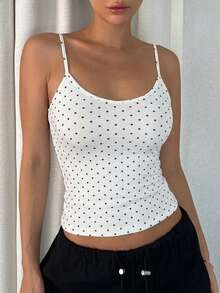 DAZY Women's Backless Camisole Summer Top Everyday White With Black Polka Dots Casual - White - View 7