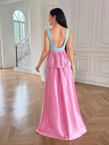 Modelyn Women's Pink And Blue Ruffle Back Sleeveless Elegant Dress Formal Dinner Holiday Party Summer - Blue - View 4