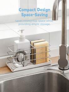 Madebyblanc 1Pc Stainless Steel Dish Sponge Holder, Rust-Resistant Wire Rack With Drainage Base, Functions As A Kitchen Storage And Drying Rack, Perfect For Sides And Countertops - Multicolor - View 13