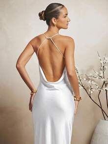 L'Amorae Women's Solid Color Casual Minimalist Long Dress, Suitable For Party And Outing - White - View 5