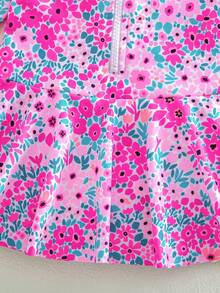 SHEIN Áo tắm liền thân họa tiết hoa nhí cho bé gái, kiểu dáng giản dị, thích hợp mặc đi biển mùa xuân/hè, đồ bơi cho bé gái, áo tắm liền thân cho bé gái. - Nhiều màu - Xem 5