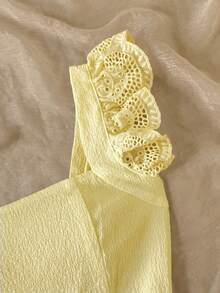 SHEIN Tween Girls' Woven Solid Color Lace Ruffle Hem Snug Fit Dress, Yellow - Yellow - View 5