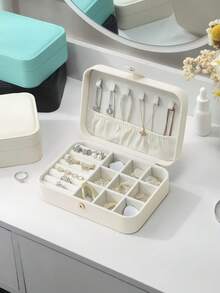 1PC Rectangular PU Leather Jewelry Box Portable Storage Case For Small Travel Items Girl Women Wedding Birthday Gift Back To School Present - White - View 2