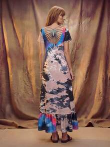 Hansera Vestido de verano de manga corta, cuello redondo, suelto con estampado asimétrico - Multicolor - Ver 2