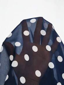 Rometta Plus Size Women Chiffon Polka Dot Double Ruffle Hem Spaghetti Strap Criss-Cross Back Camisole - Navy Blue - View 7