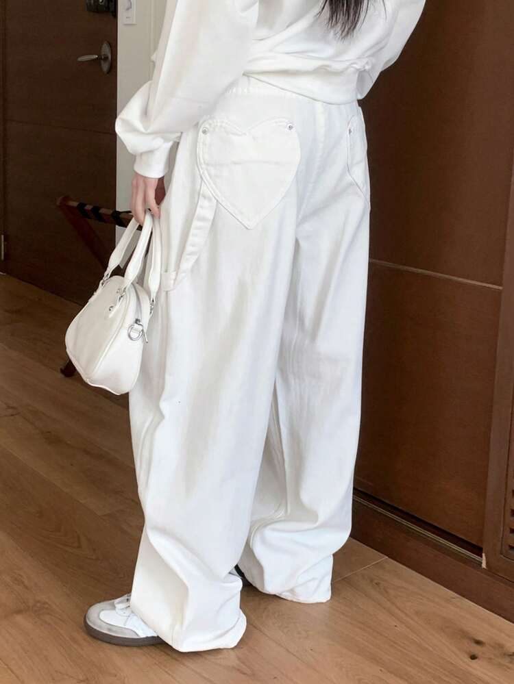 Women's Fashion Versatile Zipper Pocket Loose Denim Jeans