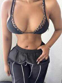Alexandranx 女式 1 件套比基尼上衣 Y2k 夏季外出纯色拼接细肩带简约比基尼上衣，西式女装 - 彩色 - 查看 3