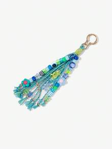 Viva Strut 1 Móc khóa túi hình hoa nhỏ xinh xắn bằng dây bện đính hạt, phụ kiện túi xách tự làm. - Màu xanh lam - Xem 3