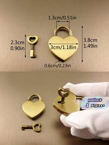 1 件锌合金锁，创意金色心形设计挂锁，适用于家庭情人节、情人节婚礼、生日 - 金色 - 查看 5