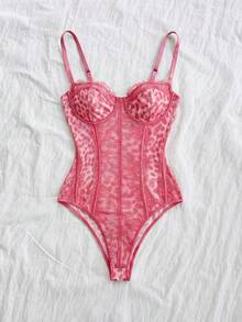 Soleia Leopard Print Bustier Lace Trim Camisole, Sexy Vacation, Party, Date, Valentine's Day, Afternoon Tea Wear - Pink - View 6