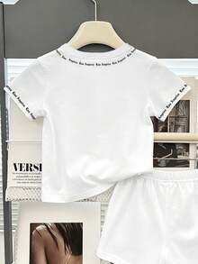 2 piezas Conjunto de chaleco con estampado de letras inglesas + pantalones cortos, estilo callejero para bebé niño, adecuado para salidas en verano - Multicolor - Ver 7