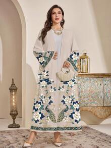 Al Najma Áo Abaya dáng rộng in hoa dành cho nữ, thích hợp mặc đi dự tiệc và dã ngoại. - trắng - Xem 4