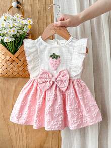 Vintaside Kids Abito da neonata bianco senza maniche con colletto in pizzo, patchwork rosa con fiocco, nuovo, elegante, retrò, carino e comodo - Rosa - Visualizzare 5