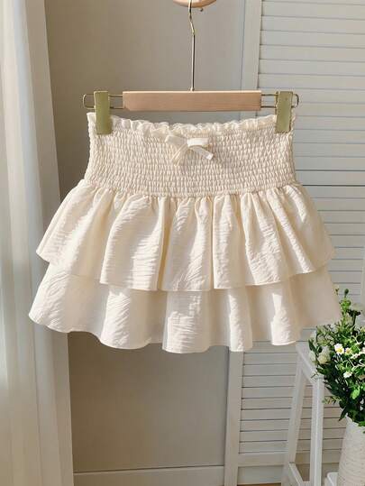 SHEIN Girls' Elegant Ditsy Floral High Waist Elastic Waist Flowy Mini Skirt