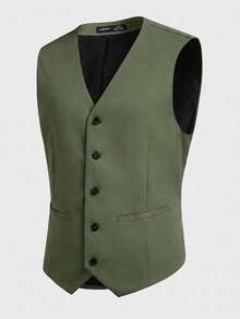 EASEVO Chaleco casual versátil de unicolor con cuello en V y abotonadura sencilla para hombre talla grande - Verde - Ver 2