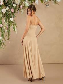 L'Amorae Women's Solid Color Elegant Maxi Slip Dress, Suitable For Weddings And Parties - Apricot - View 2