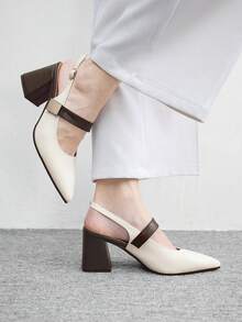 CUCCOO BIZCHIC 女士时尚高跟鞋 搭扣粗跟 PU 材质 全球四季通勤优雅基础款 节日度假办公户外服饰 - 珍珠白 - 查看 3