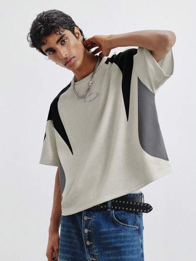 TOKVUE Camiseta masculina casual, camiseta de manga curta com gola redonda, blusa de malha, estilo casual, estilo Ins