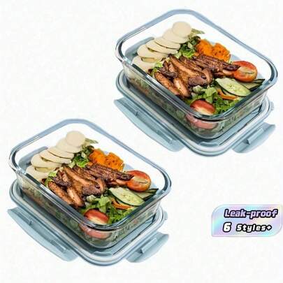1个装玻璃食品储存容器，餐食准备，密封午餐盒，带防漏锁盖，适用于微波炉、烤箱、冰箱和洗碗机