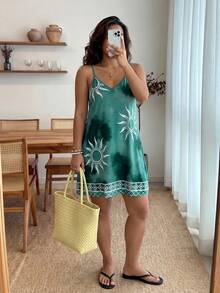 Enliva Đầm không tay cổ chữ V cỡ lớn dành cho nữ, thích hợp cho kỳ nghỉ hè, đi biển, trang phục dự tiệc phong cách Boho. - Màu xanh ngọc - Xem 3