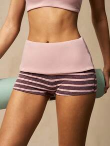 VARSITIE Women's Striped Fold-Over Waist Fashionable Shorts - Multicolor - View 5