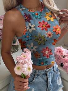 Mulvari 休闲简约圆领紧身女式背心，适合夏季穿着 - 彩色 - 查看 3