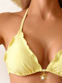 Swim Vcay Bộ bikini đen họa tiết mặt trời vàng lấp lánh dành cho nữ, trang phục đi biển. - Màu vàng ngỗng - Xem 5