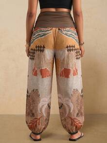 Travachic Plus Size Tropical Print Harem Pants, Casual Holiday Boho Pants For Women Women's Summer Pants Wrap Around Pants Women's Pants Withe Pants - Multicolor - View 2