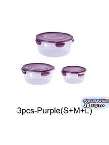 SHEIN Recipientes de almacenamiento de alimentos transparentes de color púrpura y verde, recipientes herméticos redondos con tapas para mantener los alimentos frescos, los mejores recipientes para alimentos para mantener los alimentos frescos, tazones de mezcla de plástico, recipientes de almacenamiento de cocina apilables a prueba de fugas y reutilizables, aptos para microondas, congelador y lavavajillas, adecuados para almacenar perejil, frutas, pan, huevos y talla grande. - Multicolor - Ver 10