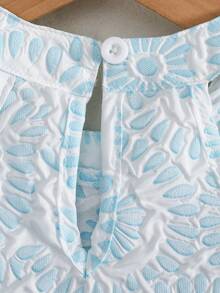SHEIN 女嬰套裝 6個月-3歲 2件/套 夏季優雅華麗休閒日常風格 寬鬆無袖荷葉邊花朵印花上衣短褲套裝 - 藍色 - 查看 7