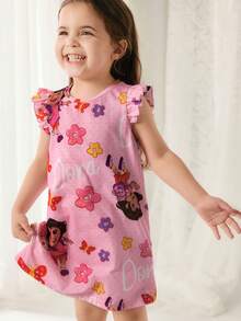 DORA | SHEIN DORA 女童圆领短袖可爱印花夏季睡衣 - 粉色 - 查看 5
