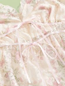 Sweetness Holiday Summer Beach Vacation Sexy Floral Lace Waist Drawstring Loose Plus Size Camisole - Baby Pink - View 3
