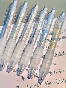 6支装花卉图案可伸缩中性笔，6支装柔软云朵笔握，0.5毫米黑色速干墨水，可爱美观的学生文具 - 多色 - 查看 4