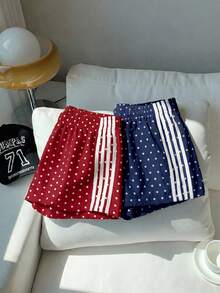 SHEIN EZwear 2条装女士夏季波点撞色腰带短裤，适合运动、度假、毕业季、世界杯比赛日等场合。 - 彩色 - 查看 6