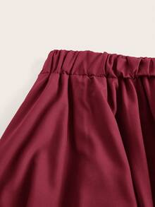 ROMWE Fairycore Elegant Goth Solid Color Lace Patchwork Asymmetric Hem Skirt, Autumn Date Party Night Burgundy - Red - View 4