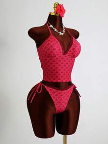Bộ bikini hai mảnh buộc dây cổ yếm mùa xuân/hè 2026, đồ bơi phối hợp gợi cảm, giúp thon gọn vóc dáng khi đi nghỉ mát biển. - Nhiều màu - Xem 6