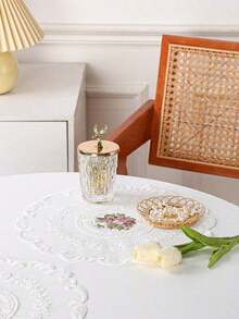 1 pieza/4 piezas Tapete de mesa de poliéster, decoración bordada para mesa de comedor, aislamiento térmico, anti-arañazos, anti-polvo, adecuado para bodas, fiestas, regalos, cumpleaños, Navidad - Beis - Ver 2