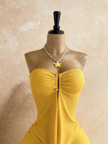 Soleia Vestido mini ajustado de unicolor y estilo de moda para mujer en verano - Amarillo - Ver 7
